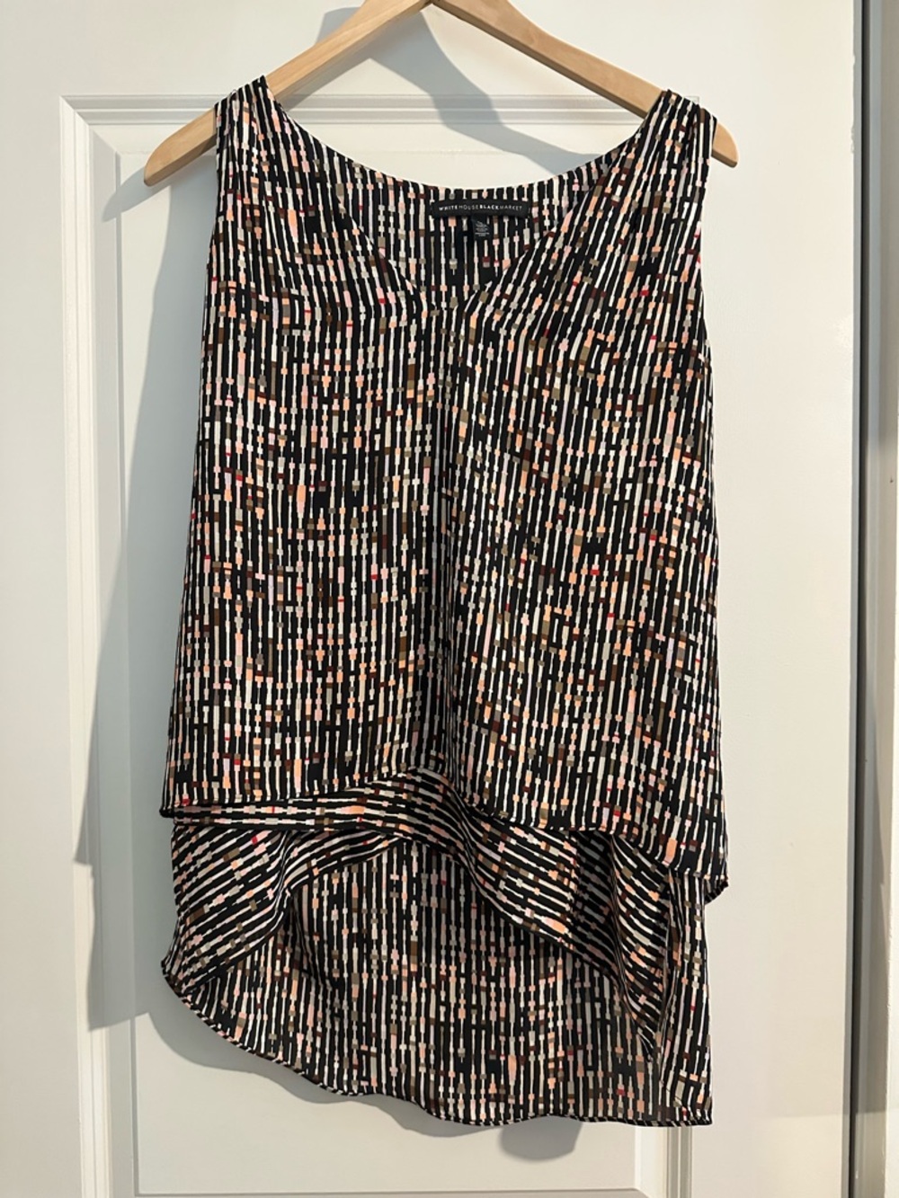 White House Black Market Black High-Low Skirt with Geometric Print - Never worn